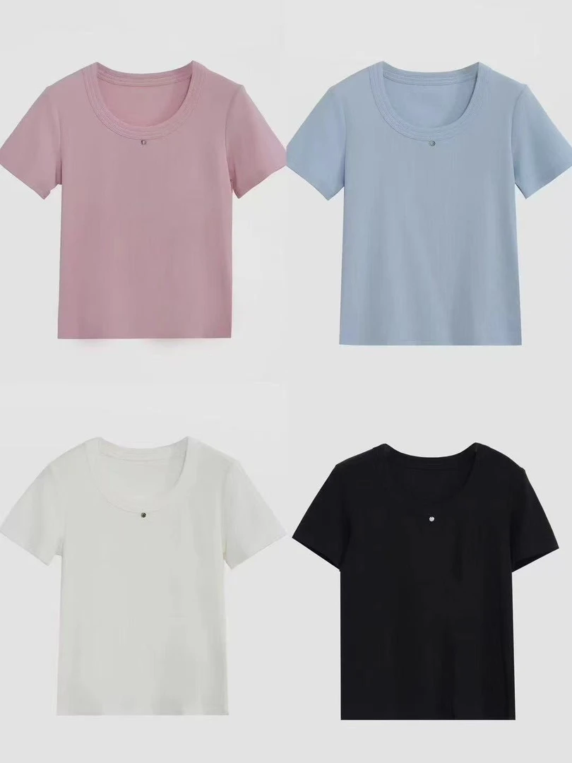 【简约不凡】新款气质百搭显瘦亲肤透气舒服双领工艺圆领短袖T恤