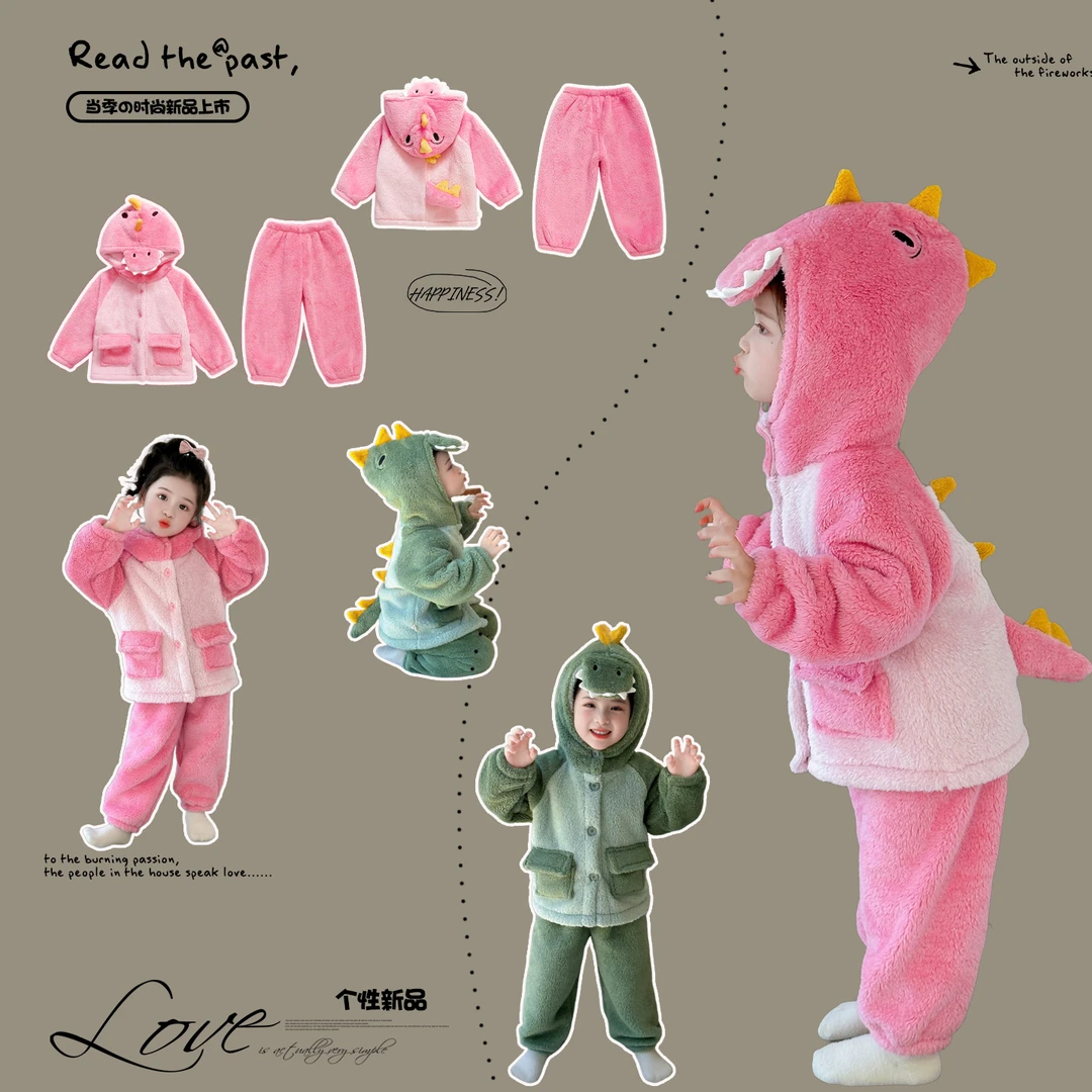 居家保暖休闲风加厚家居服套装加绒睡衣宝宝家居服2025冬季儿童