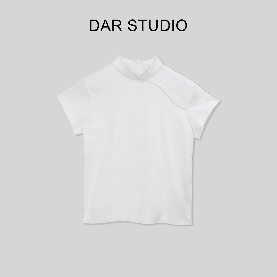 DAR STUDIO 【立领小设计】2024夏季新款高支纯棉立领短袖T恤8037