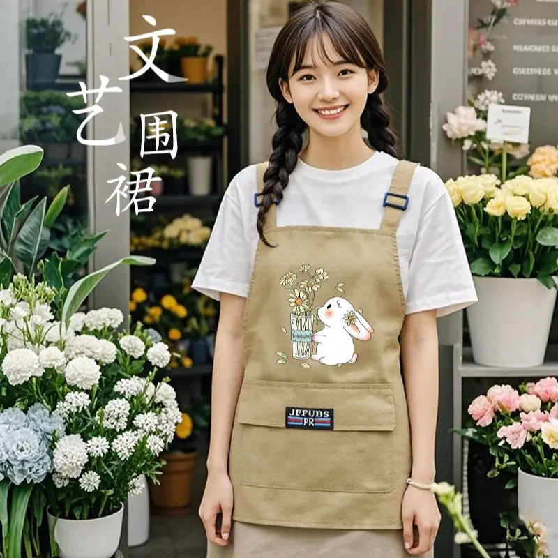 2025新款日系防泼水围裙卡通围腰家用厨房防污做饭工作服餐饮通用