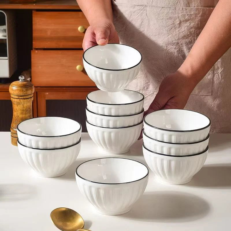 【8只装】4.6英寸南瓜花瓣黑边陶瓷餐具家用