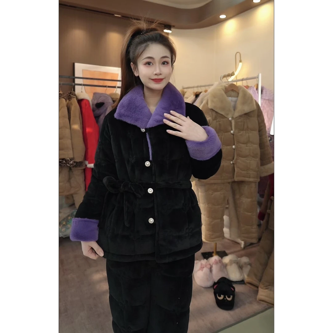 【秀秀家】冬季上新《九紫璃火》三层夹棉保暖睡衣套装家居服