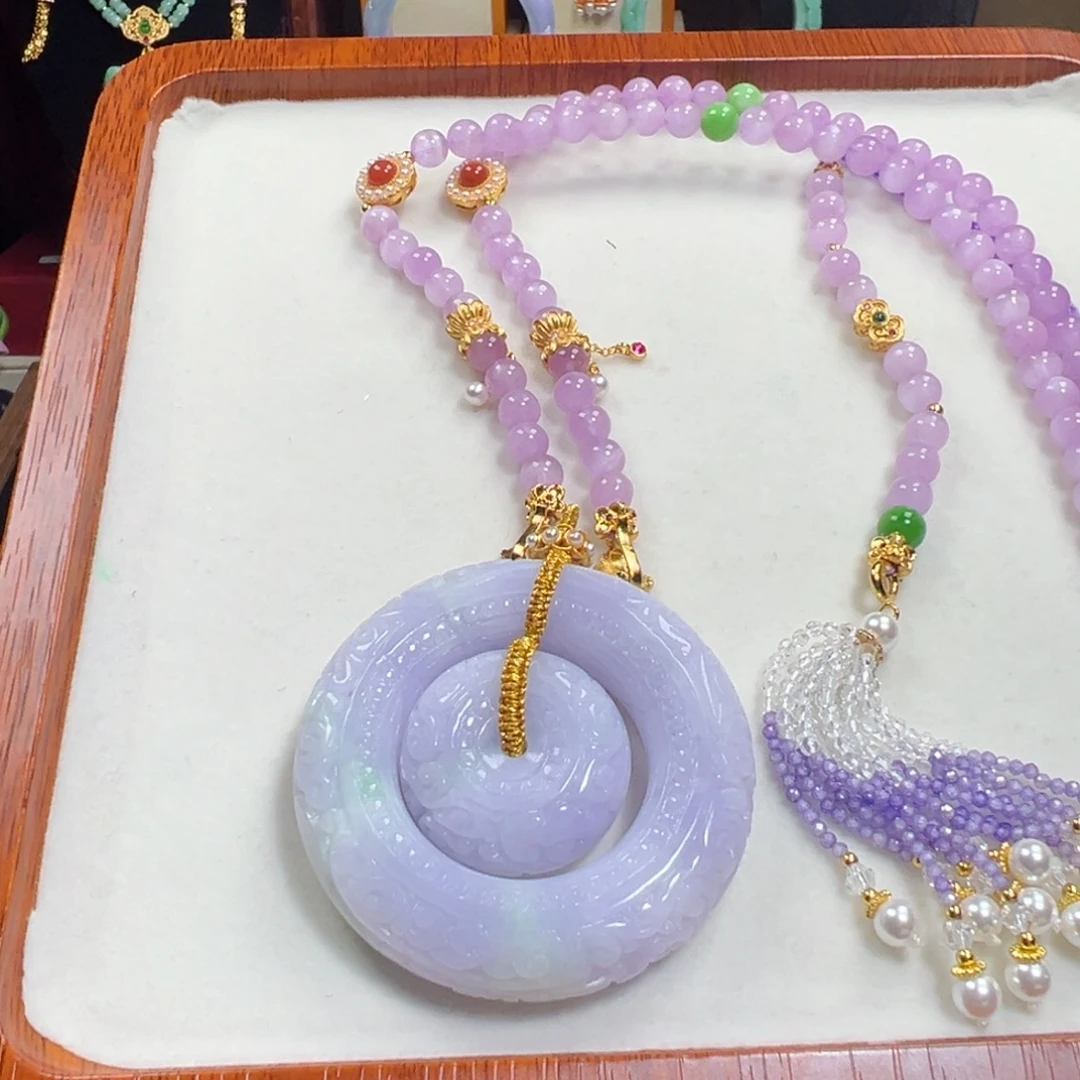 翡翠未镶嵌毛衣链冰紫子母扣