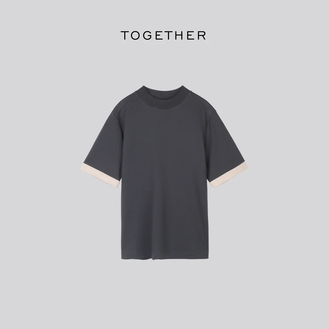 TOGETHER DW STUDIOS【渡春】圆领净版拼接撞色百搭短袖T恤W1279
