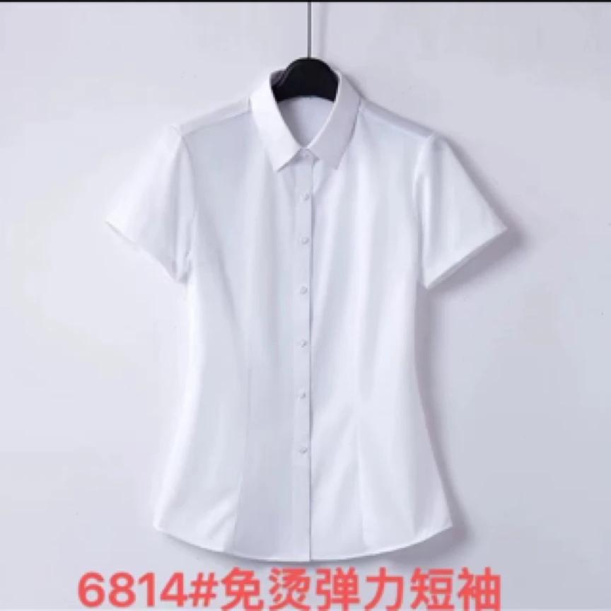 夏季白色短袖V领修身女衬衫职业面试正装工作服