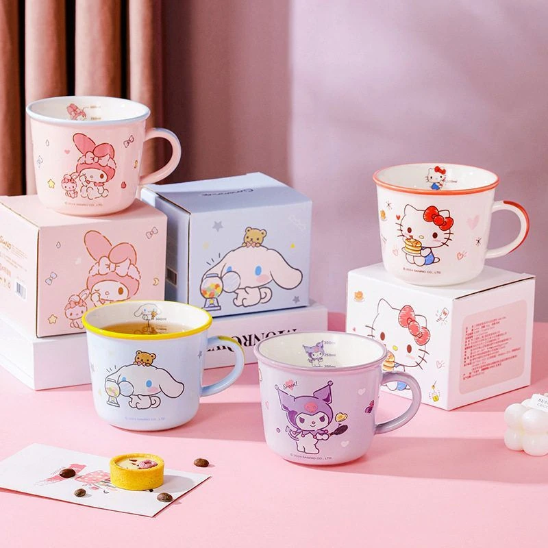 三丽鸥儿童刻度杯牛奶杯喝水杯陶瓷卡通杯库洛米凯蒂猫杯子新品