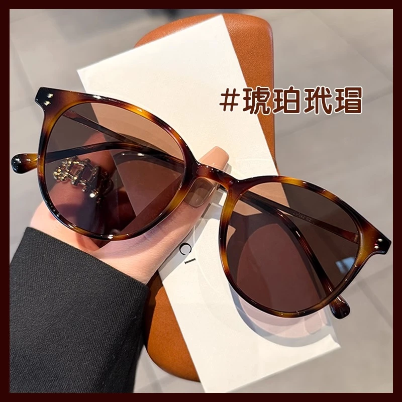 复古玳瑁色圆框墨镜女2025新款偏光防晒防紫外线小脸显瘦太阳镜男