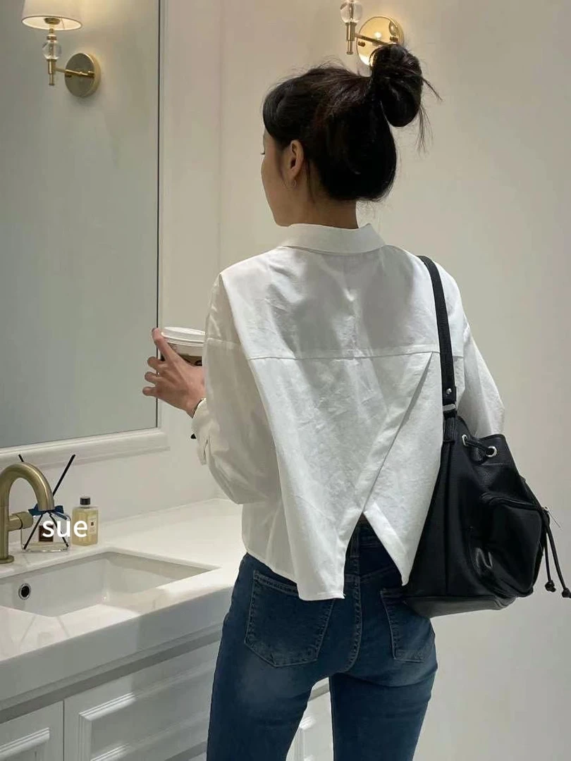 后开衩衬衫薄款春夏宽松