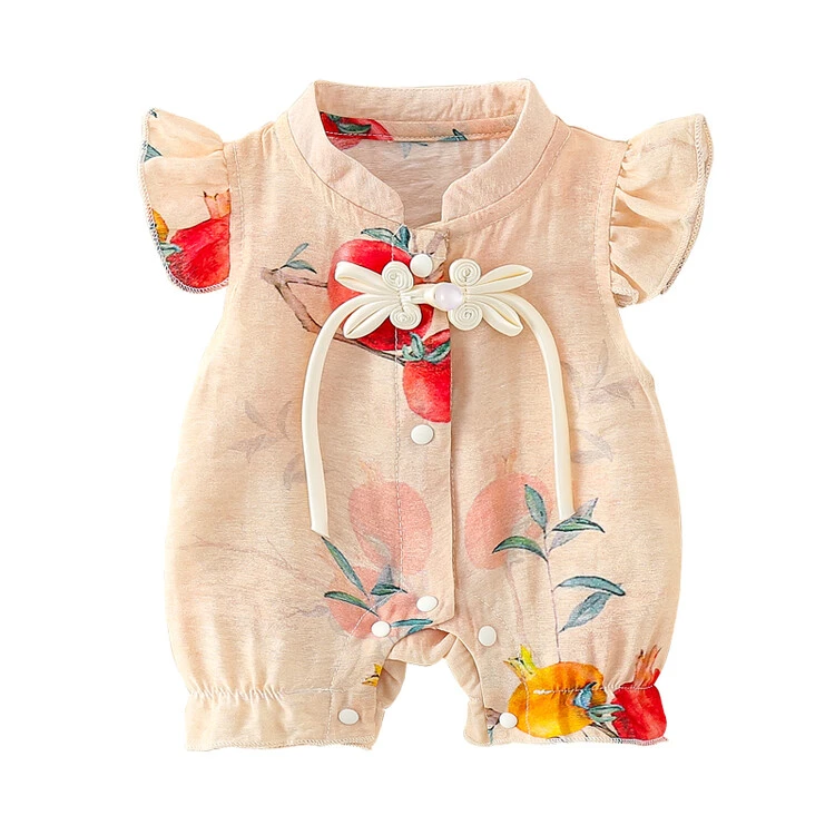巴拉优选洋气儿童夏装新生儿幼儿连体衣满月百天周岁哈衣新中式