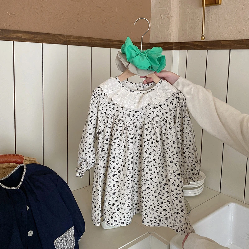 Z-CM004女童2025儿童春季新款可爱洋气韩版娃娃领碎花连衣裙