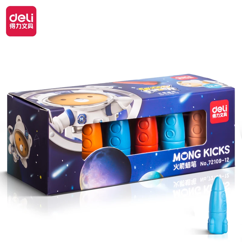 Deli/得力72109-12_12色火箭蜡笔(混)(12支/盒)