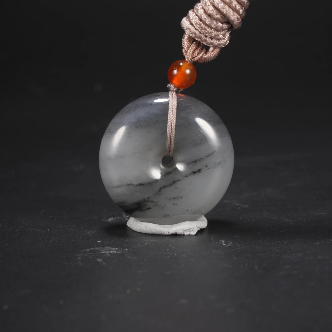 lot38和田玉于田料青花挂件平安扣