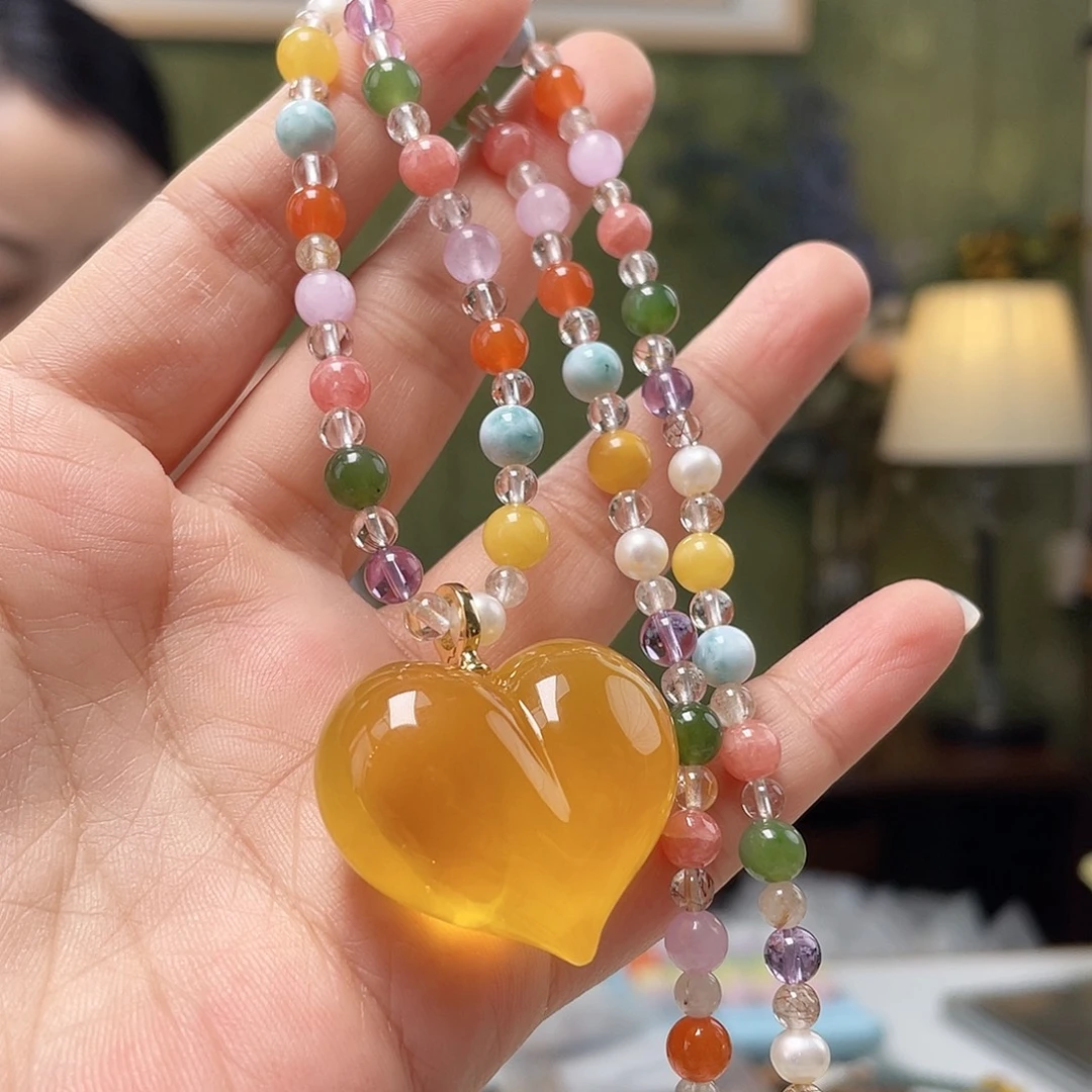 手链琥珀银S925镶嵌蜜蜡吊坠
