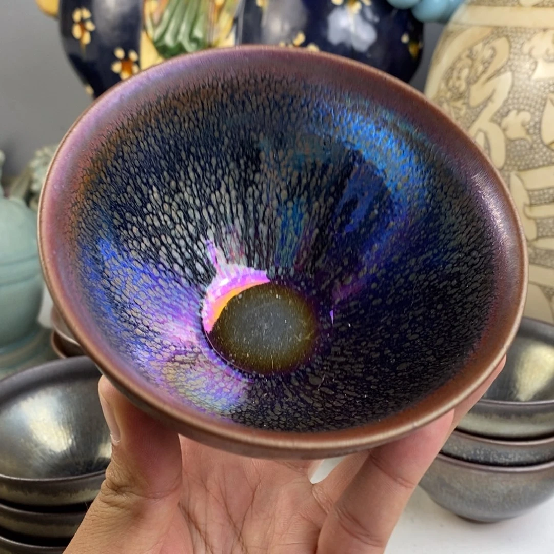【***超杯七彩光油滴建盏一只