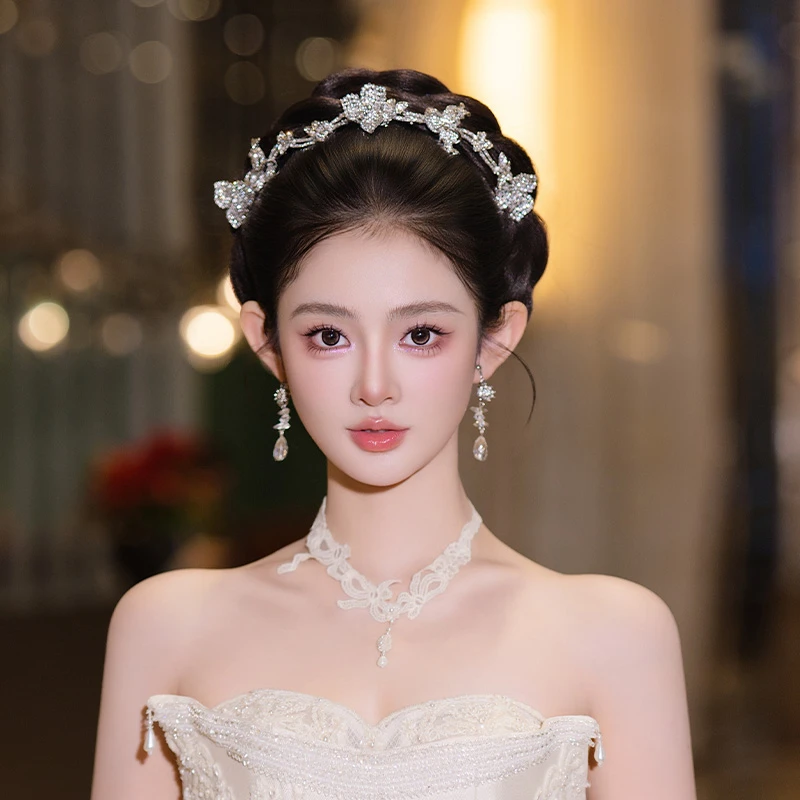 合金树脂婚庆饰品 新娘头饰减龄高级感花朵发箍婚纱配饰品MT2585