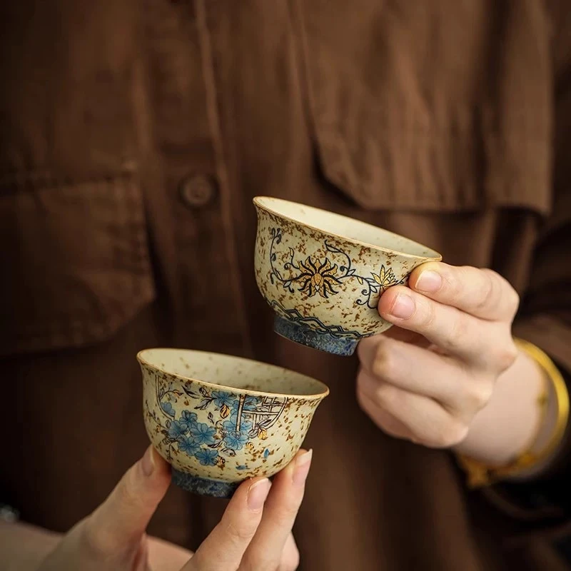 手工青花复古茶具高档茶杯爆款喝茶侘寂风茶器陶瓷主人器具
