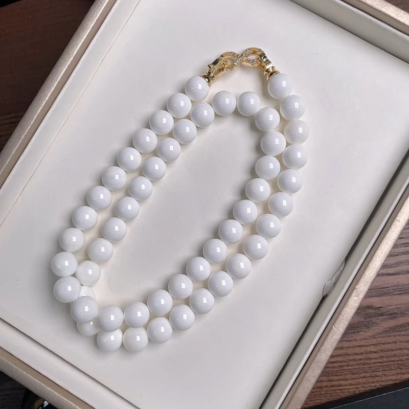 【艺品堂】10mm车车项链--瓷白-圆珠项链-长