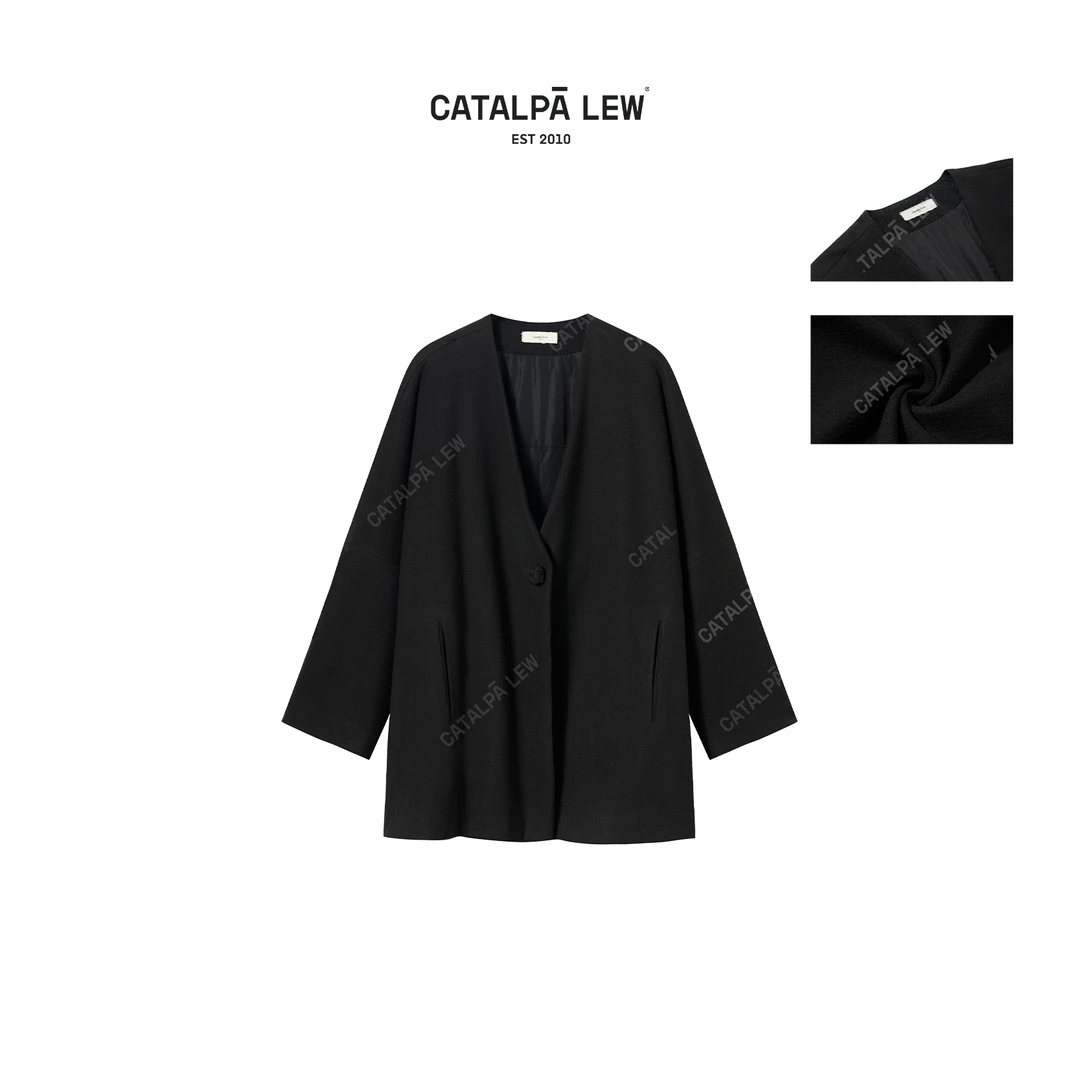 CatalpaLew「山喃」墟生美学山羊绒单扣极简设计锁温外套#C53186