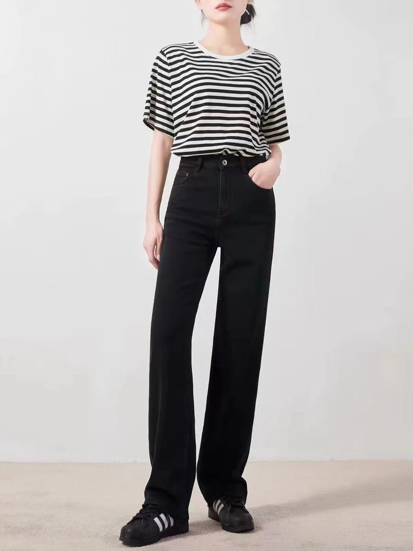 秋季新款显瘦百搭高腰休闲复古水洗窄版直筒牛仔裤9031