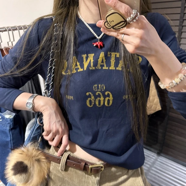 【思含】冬款数字印花修身打底T恤