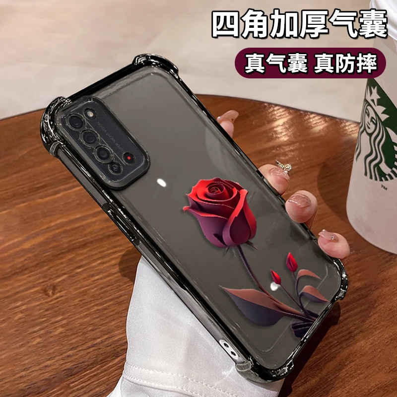 适用于华为荣耀X10一支玫瑰电镀防摔壳女款创意全包保护套