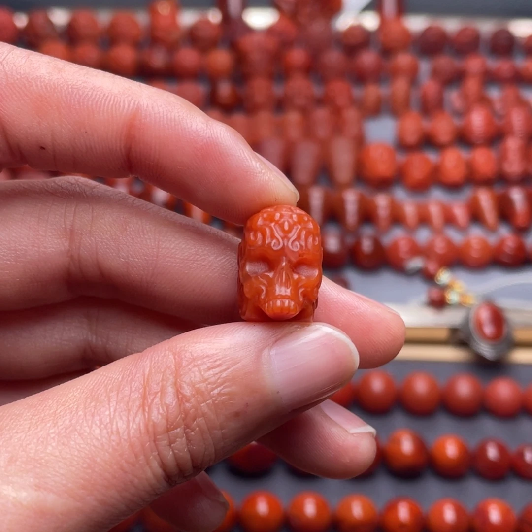 南红玛瑙未镶嵌其他W11➕瓦西柿子红骷髅头柔光
