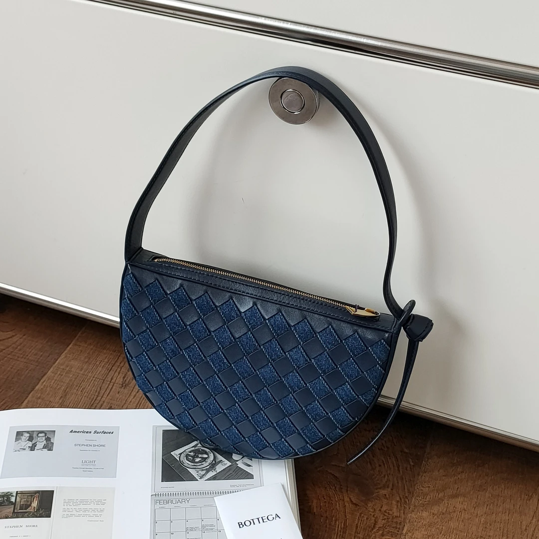 99新 BOTTEGA VENETA/葆蝶家 牛仔拼皮sunrise编织腋下包49538