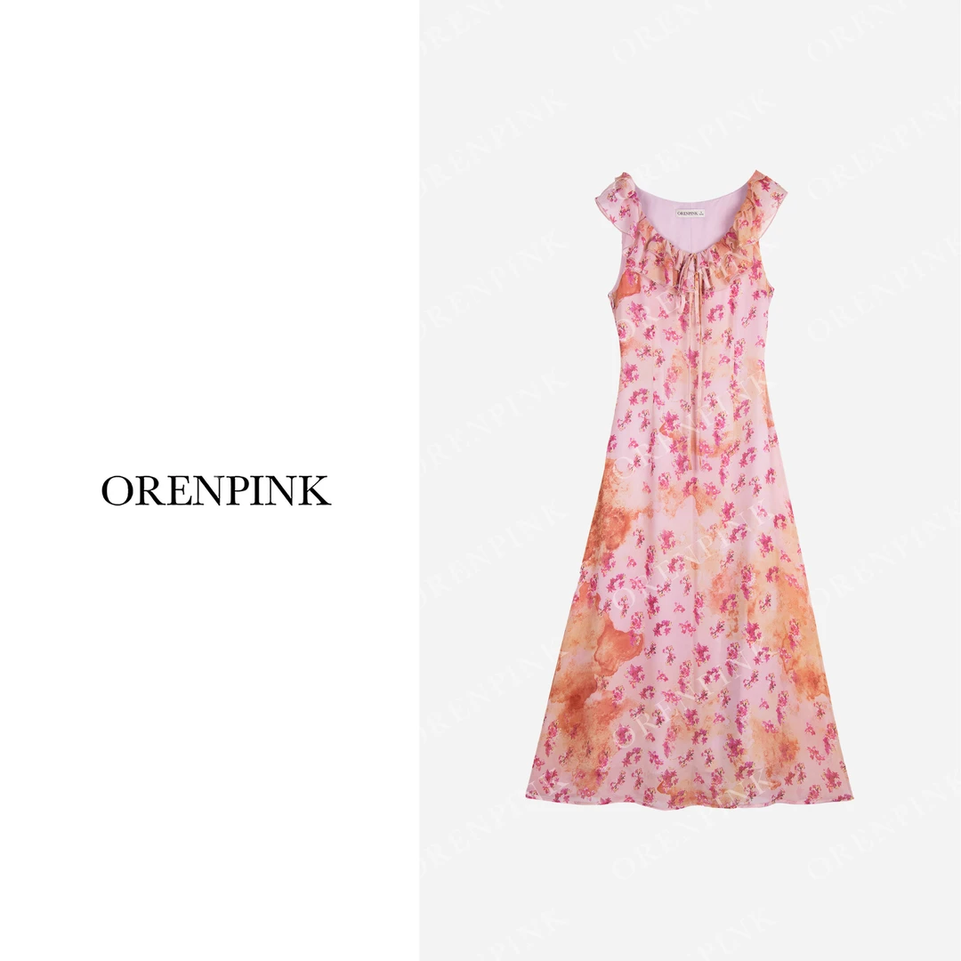 OREN PINK/奥粉25年新款春夏款气质茶歇法式设计感女装连衣裙