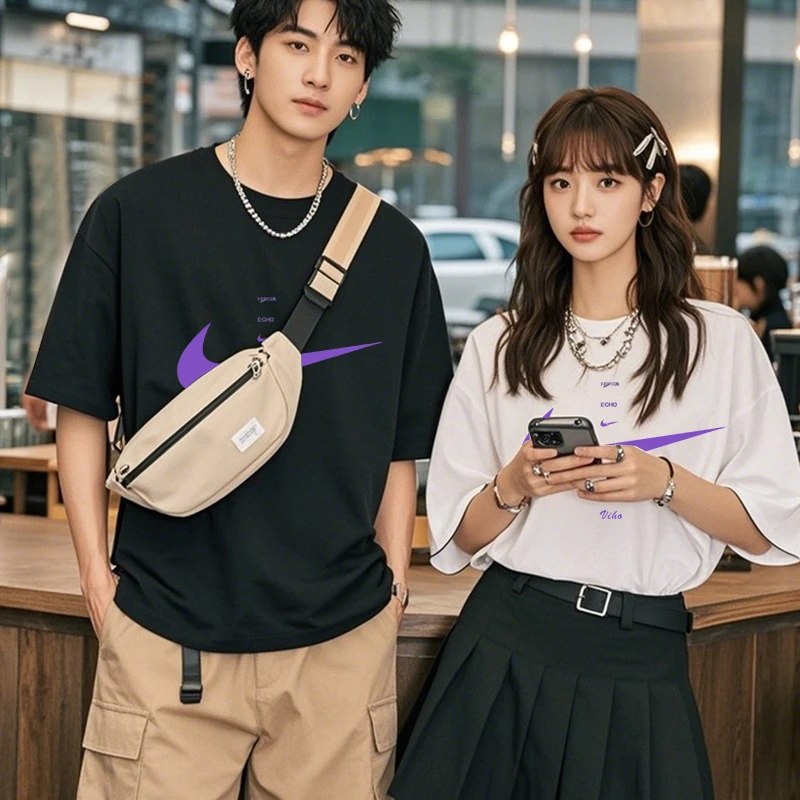 落肩袖圆领夏季短袖通用日常T恤街头ins休闲时尚轻便