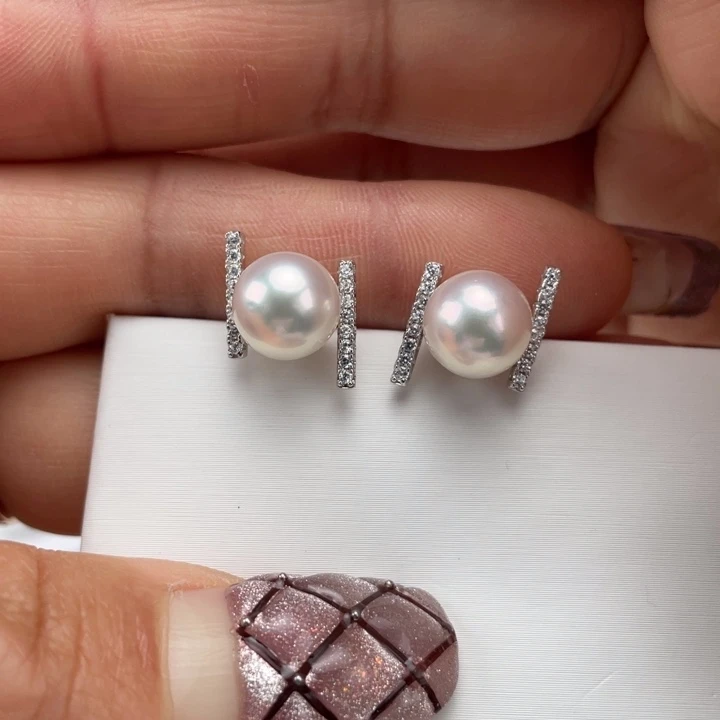 海水珍珠耳饰银S925镶嵌