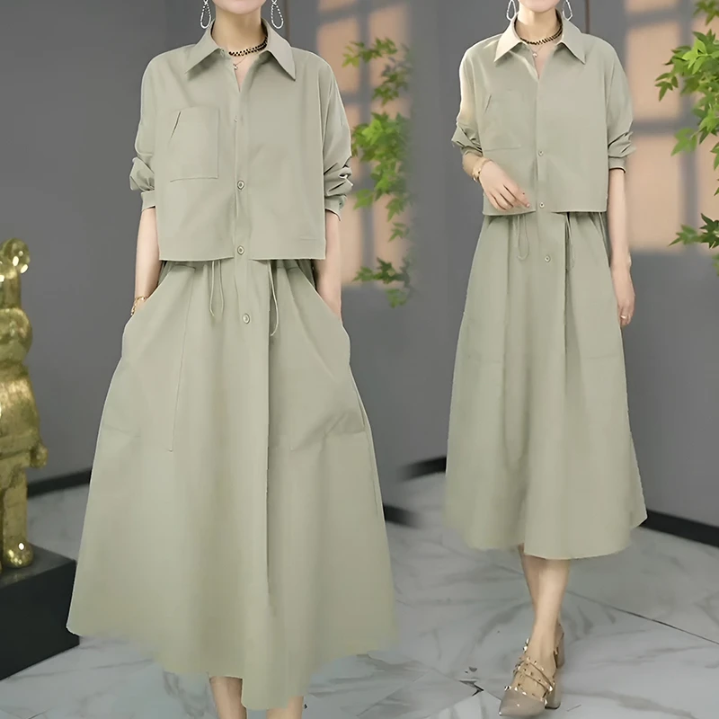 时尚流行爆款气质连衣裙女春秋2026超火新款假两件显瘦减龄裙子