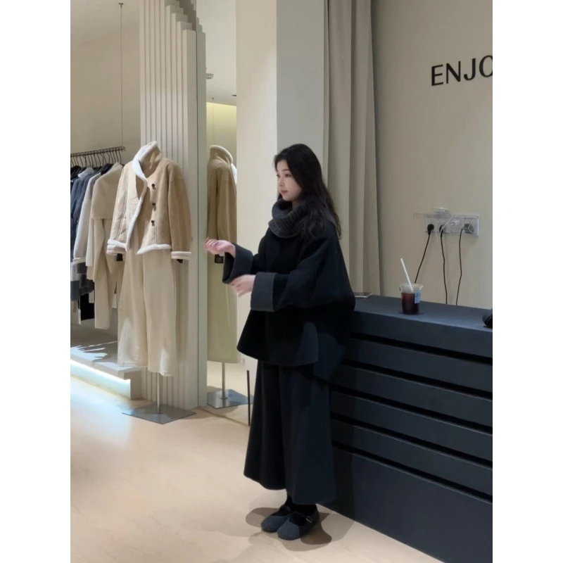 MARIE.COCO慵懒风秋冬新款时尚洋气宽松长袖上衣阔腿七分裤两件套