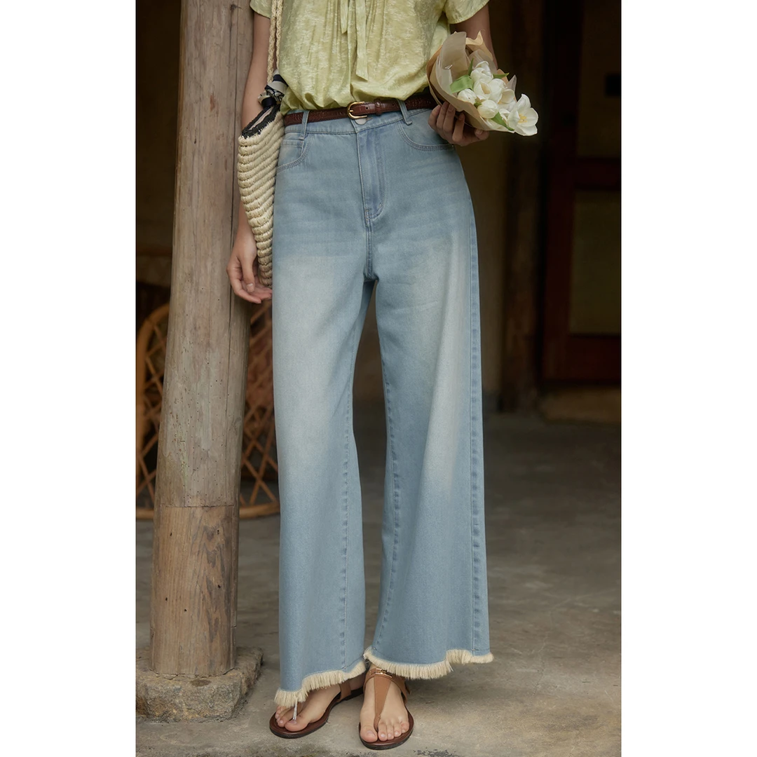 solighter 法式高腰凉感毛边九分牛仔裤女5I0520K20X1