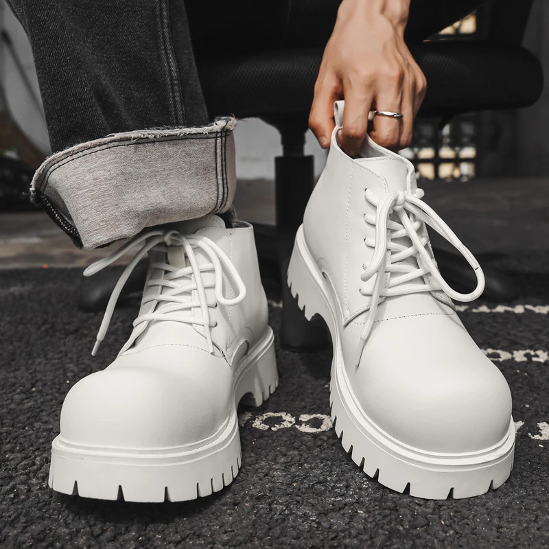 时尚英伦风情侣厚底防滑马丁靴中帮短靴2025春季新款工装机车潮流