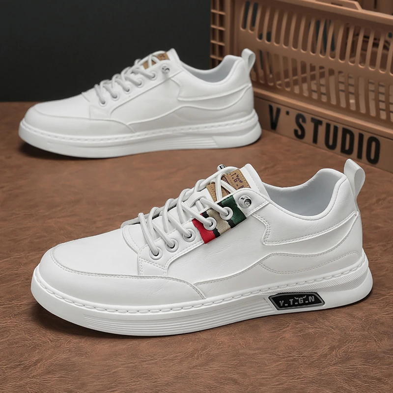 2025款低帮春季板鞋男休闲百搭男鞋皮面鞋子男韩版软底软面男士