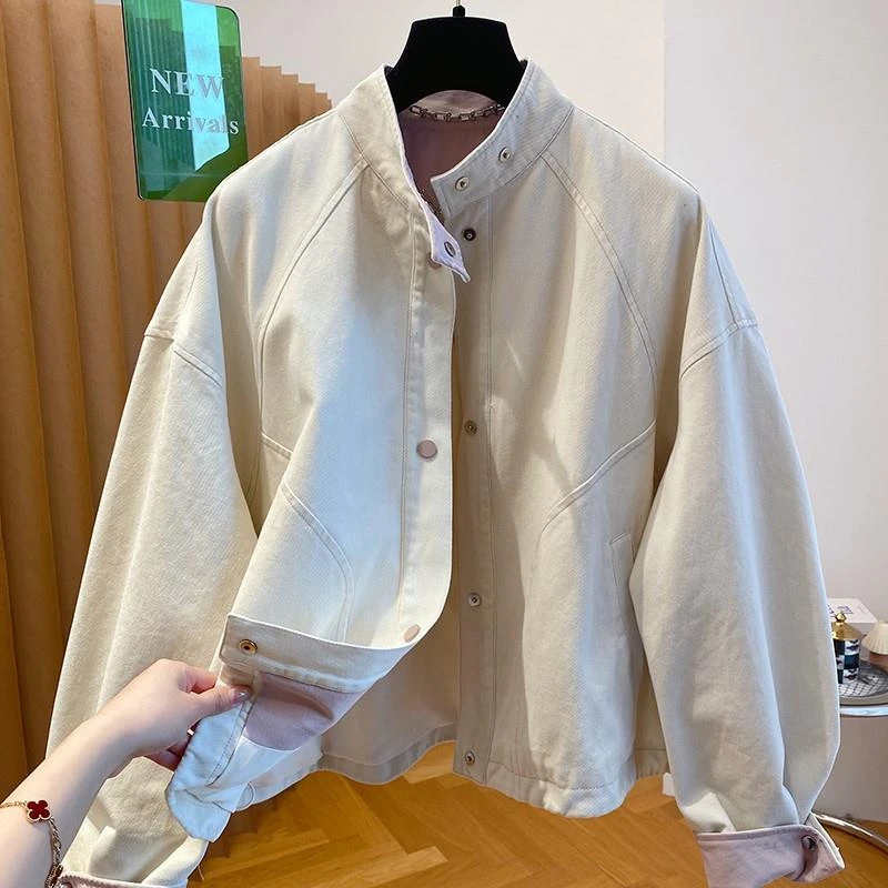 高级感立领时尚短款外套女款2025新款春秋季小个子宽松休闲夹克潮