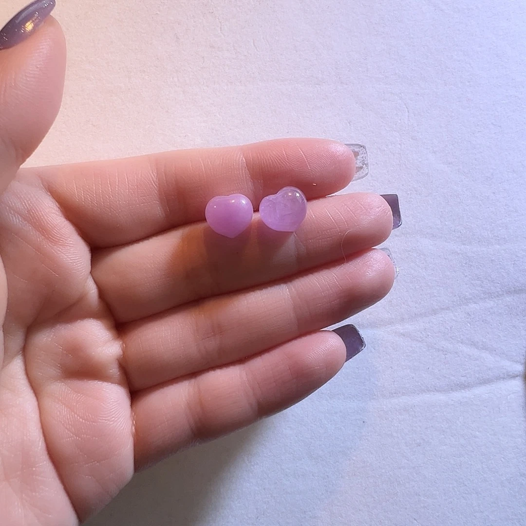 耳钉锂辉石银S925镶嵌冰紫紫锂辉爱心耳钉福利款