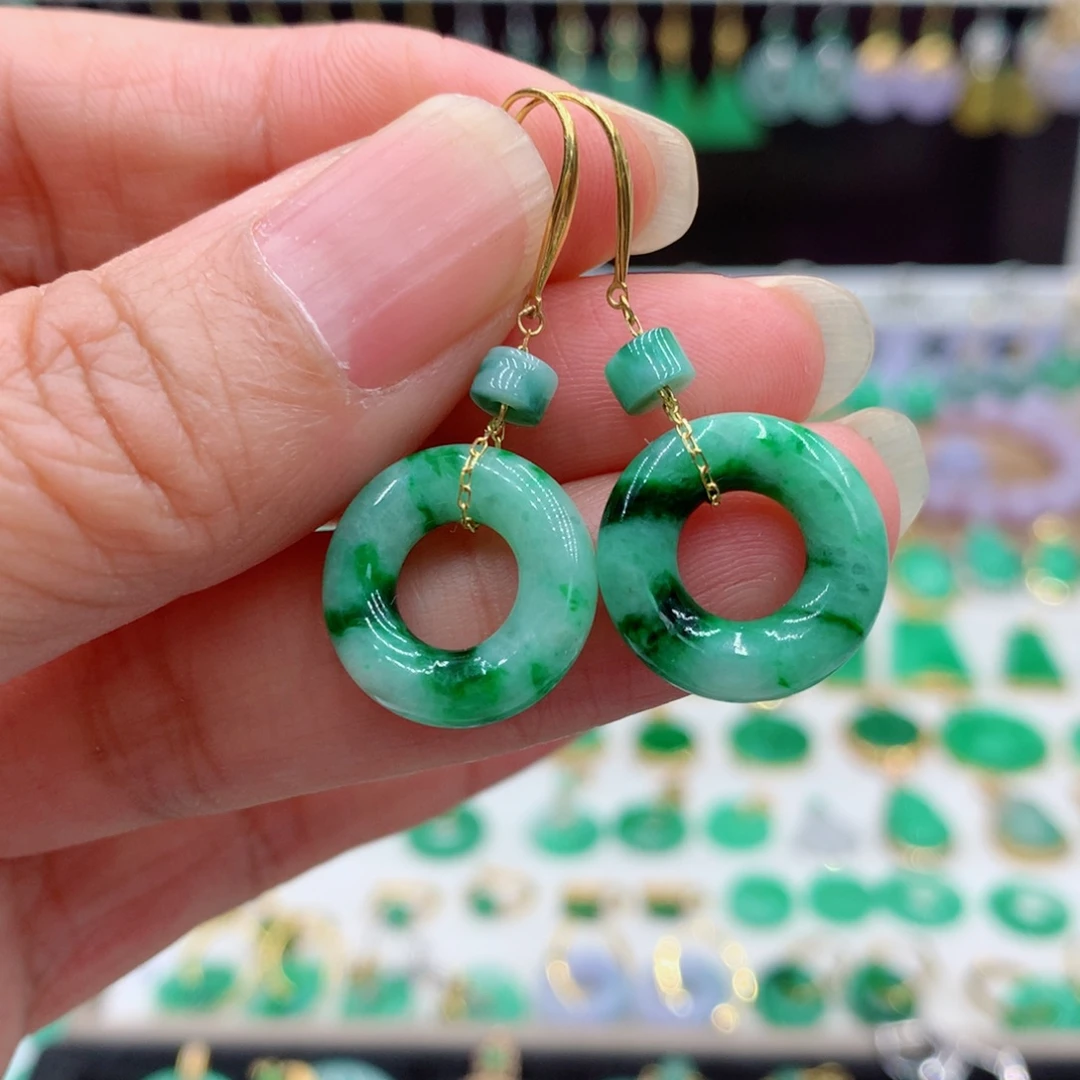 翡翠18K金镶嵌耳饰