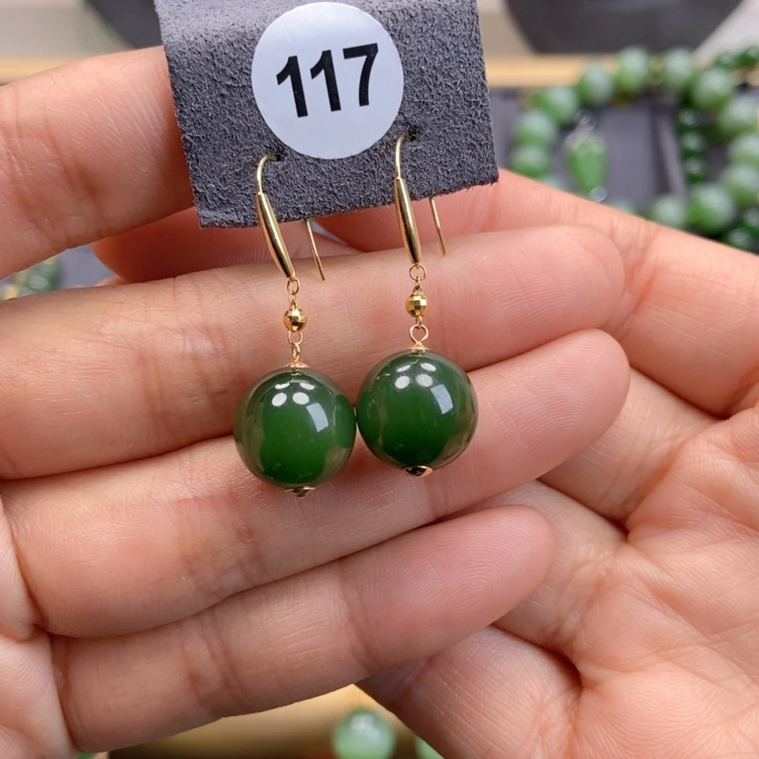 和田玉耳饰18K金镶嵌