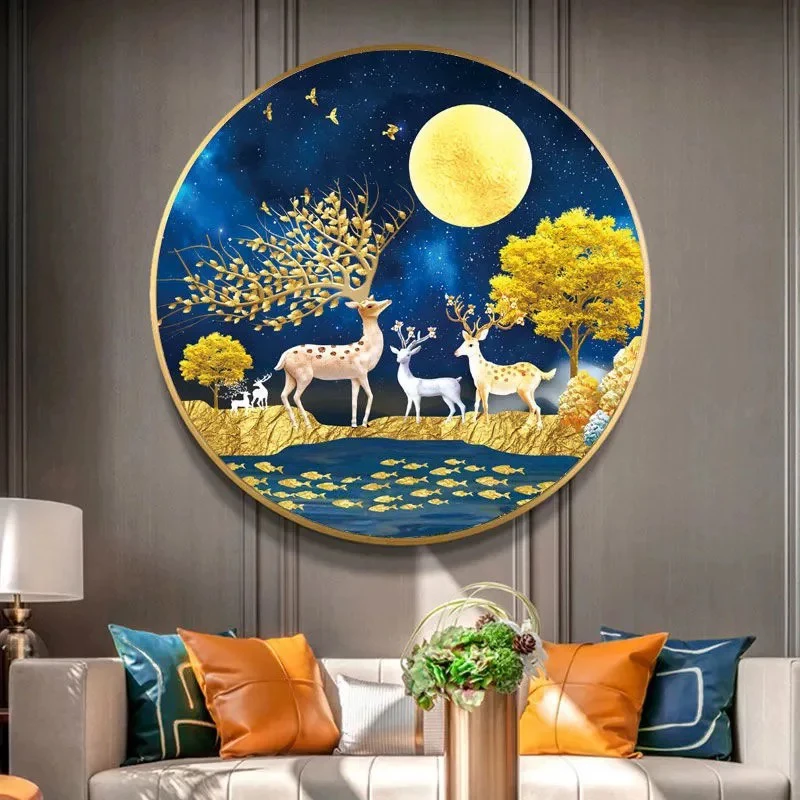 纯手工绣好的十字绣成品076发财麋鹿装饰画