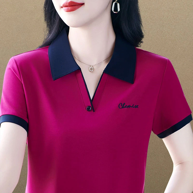 广场舞翻领POLO衫短袖T恤女夏季新款2025时尚正版宽松休闲上衣薄