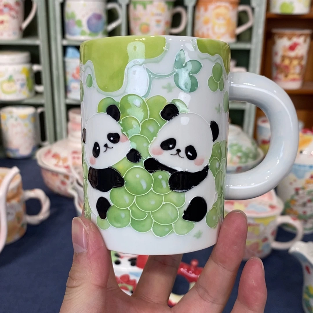 瓷片葡萄熊猫马克杯