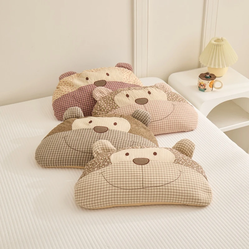 全棉双层纱荞麦枕可拆洗高度可调节卡通风工艺款颈椎枕儿童学生枕