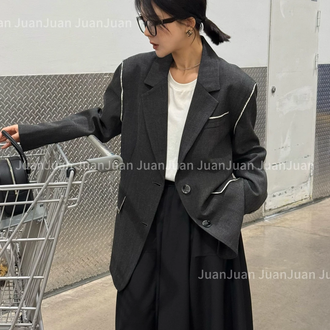 【东京信物】白色明线西装外套高级大气欧货时尚百搭复古韩版