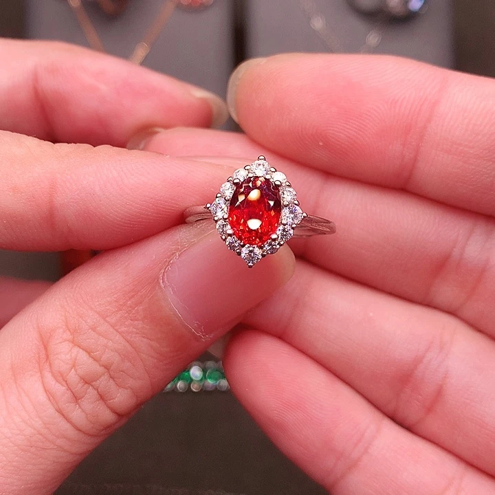 银S925镶嵌戒指红色碧玺