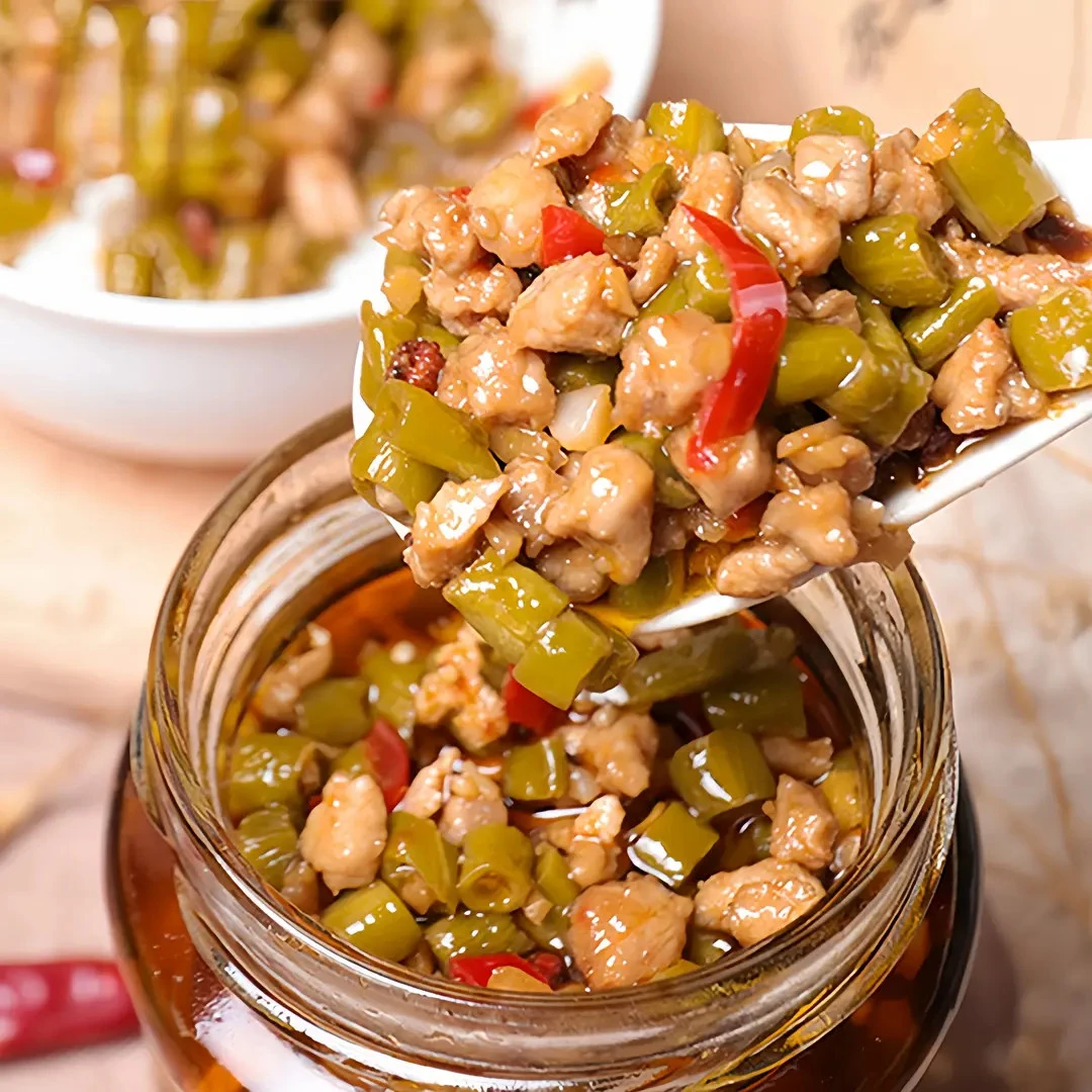 肉末豇豆下饭菜酸豆角瓶装泡菜拌面酱菜肉末豇豆开味咸菜微辣肉香
