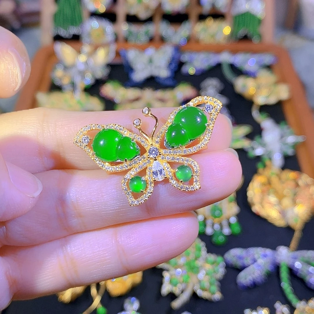 吊坠(不含链)银S925镶嵌翡翠