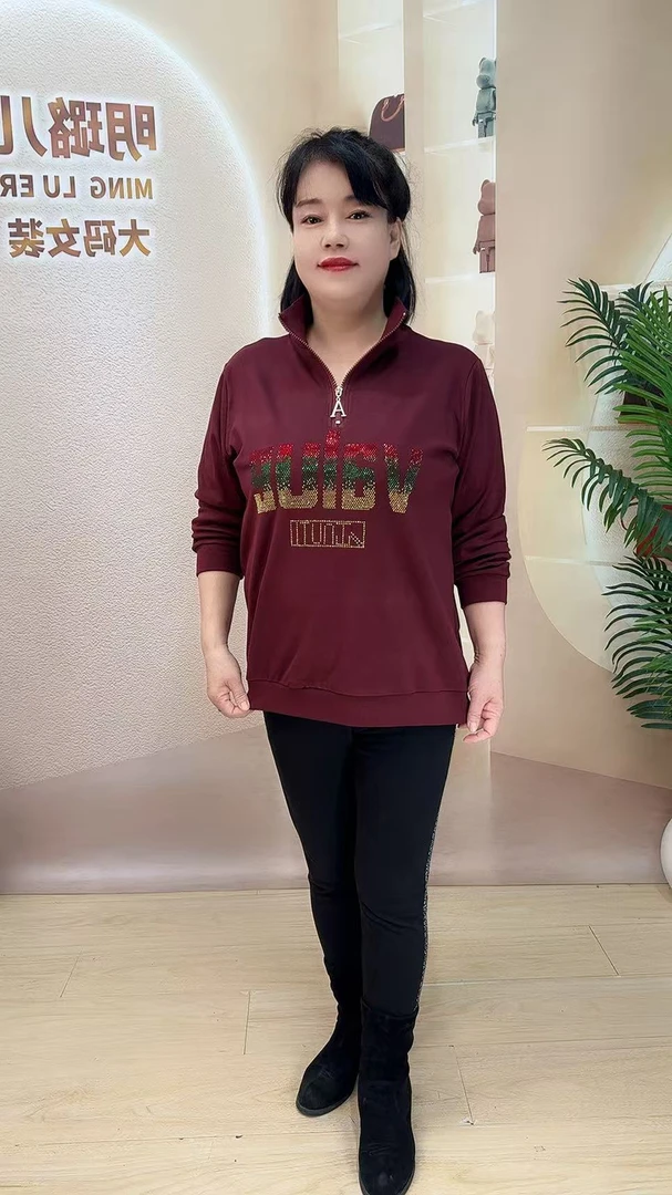 839立领常规款宽松长袖上衣中老年加薄绒休闲女士气质