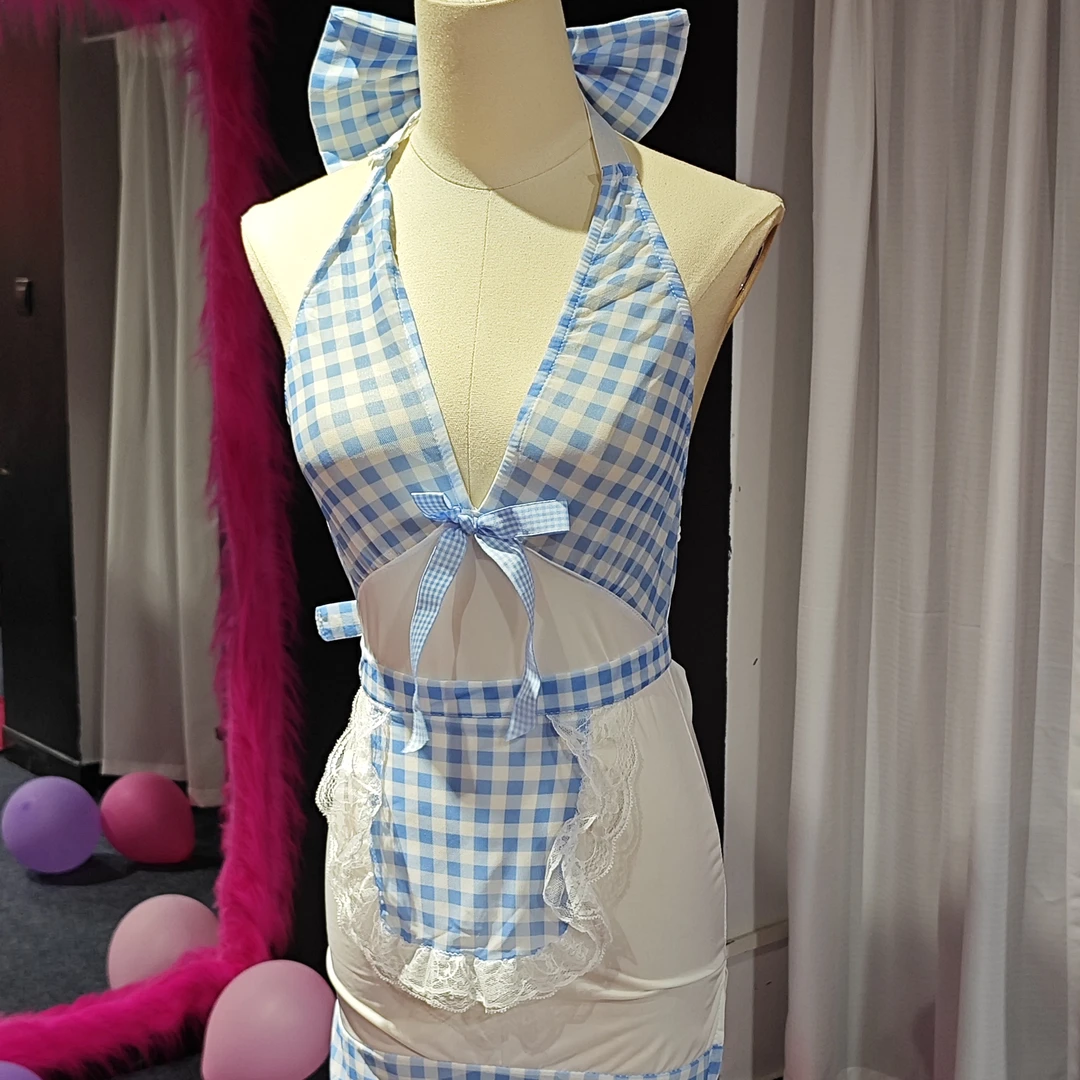 纯欲风网纱透视拼接挂脖女仆cos制服
