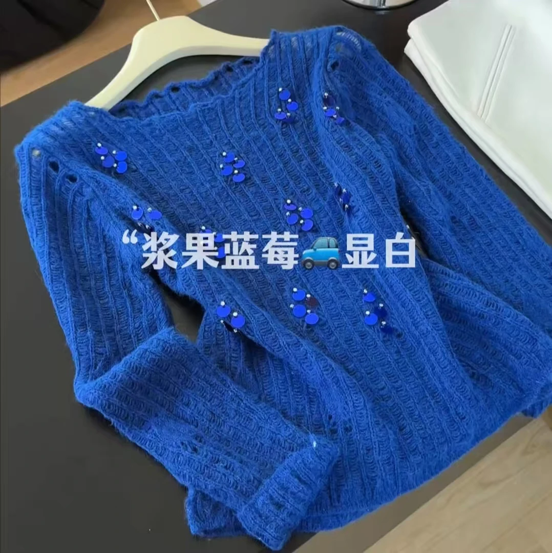 2025秋季新款时尚洋气宽松显瘦韩系温柔圆领针织长袖上衣